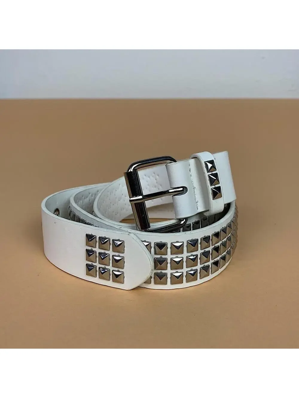 Vintage Y2K White Punk Cyber Studded Diamond Belt